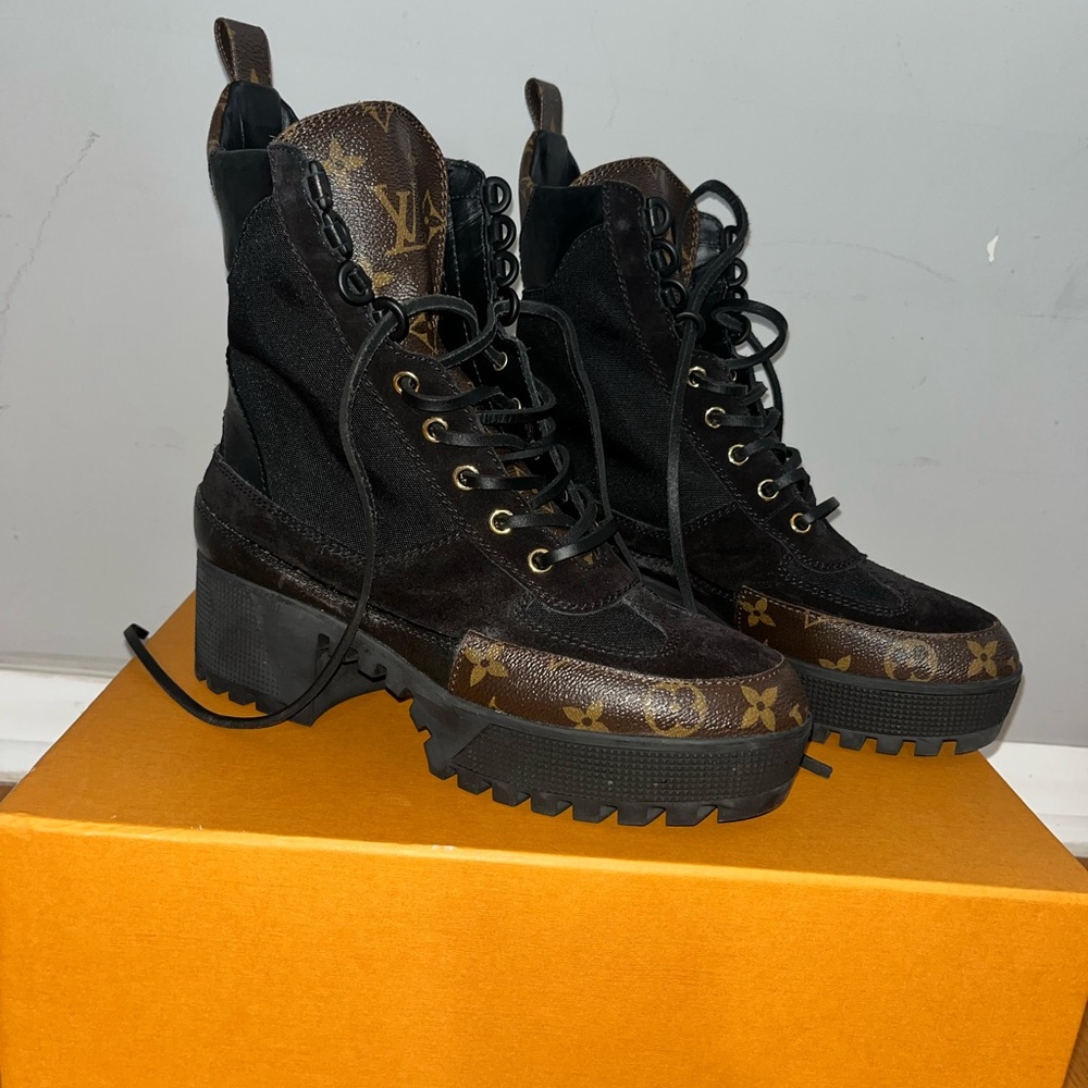 Louis Vuitton Black and Brown Lace-Up Boots
